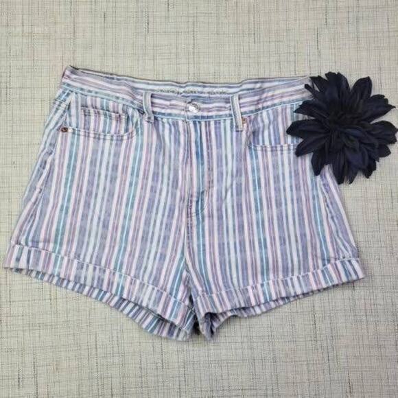 American Eagle Women’s Striped Shorts Stretch Cuffed Hem Multicolor Size 10 - Picture 1 of 6